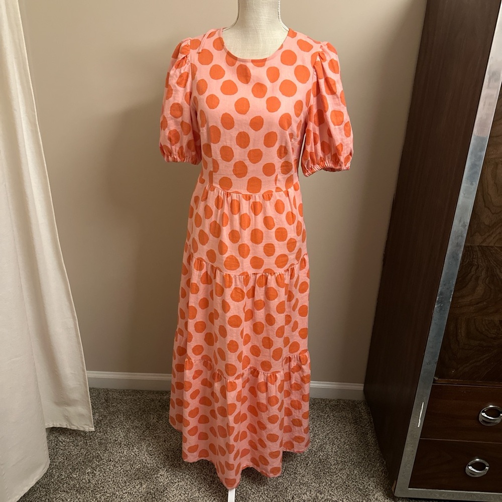 Who What Wear Orange Polka Dot Long Sleeve Dress